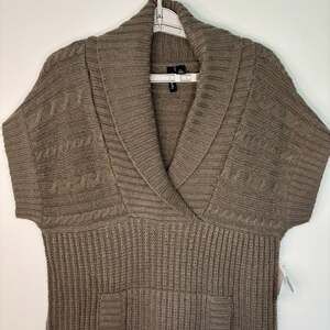 Relativity NEW pullover tunic sweater petite L wool blend brown cable knit